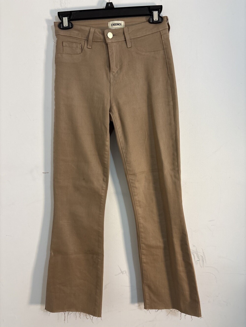 L'Agence Kendra High Rise Cropped Flare Jeans Womens 24 Raw Hem Denim Brown